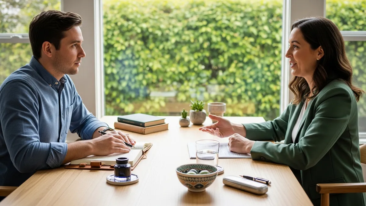 Financial coaching session in a warm office
