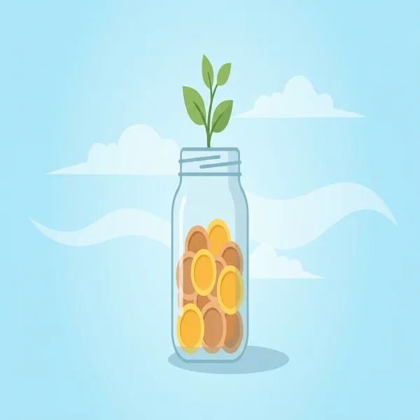 Savings jar with growing plant